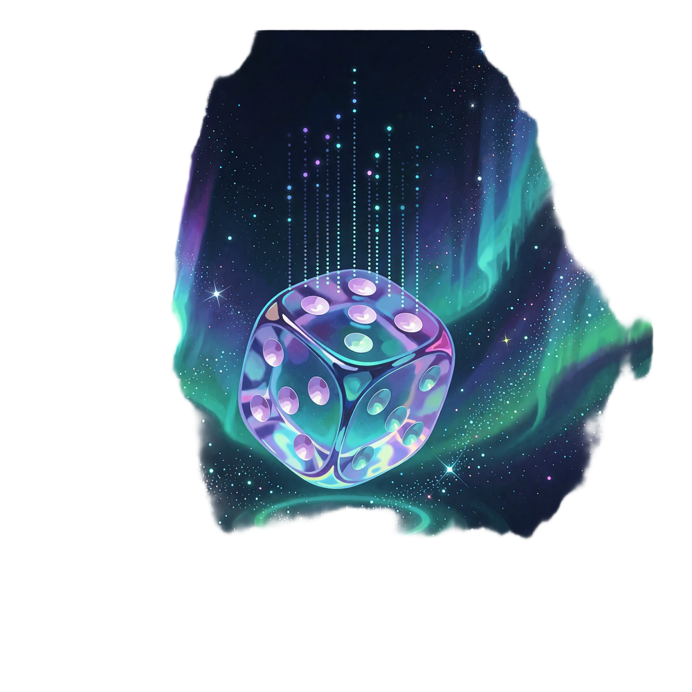 Gennemsigtig glasterning med lysende prikker og r&aelig;kker af sm&aring; datapunkter, der symboliserer provably fair-verifikation